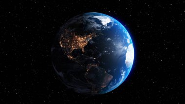 Gerçekçi coğrafya yüzeyi ve yörüngesel 3D bulut atmosferine sahip Dünya gezegeni