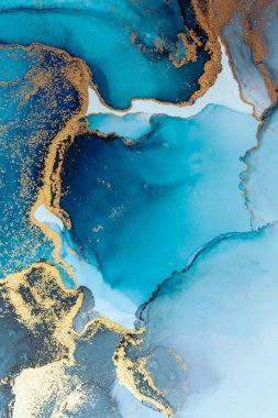 Kağıt üzerinde mermer sıvı mürekkep resminin lüks mavi soyut arkaplanı .