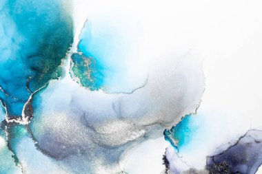 Kağıt üzerinde mermer sıvı mürekkep resminin mavi gümüş soyut arkaplanı .