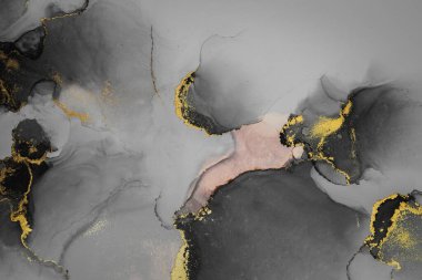 Kağıt üzerinde mermer sıvı mürekkep resminin koyu altın soyut arkaplanı .