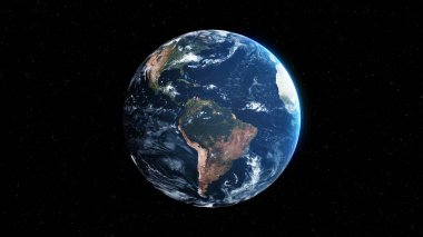 Gerçekçi coğrafya yüzeyi ve yörüngesel 3D bulut atmosferine sahip Dünya gezegeni