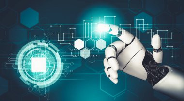 Geleceğin yapay zekası robot yapay zeka kavramını düşünüyor.