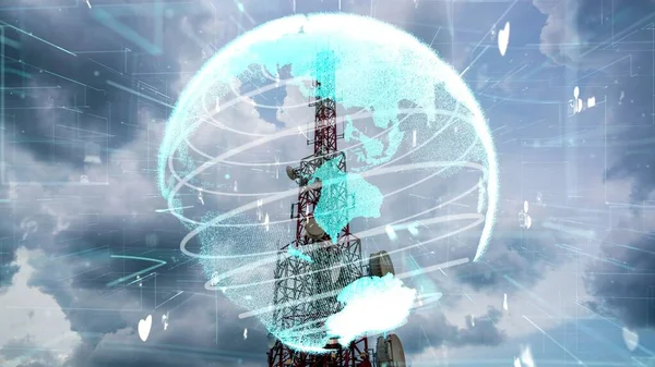 Torre de telecomunicações com gráfico 3D de alteração de negócios global — Fotografia de Stock