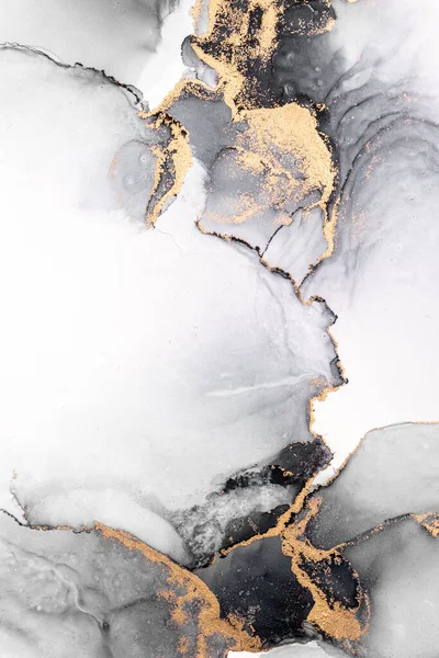 Oro nero astratto sfondo di marmo liquido inchiostro arte pittura su carta . — Foto Stock
