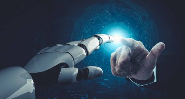 Yapay zeka ve makine öğrenimi AI droid robotu veya cyborg