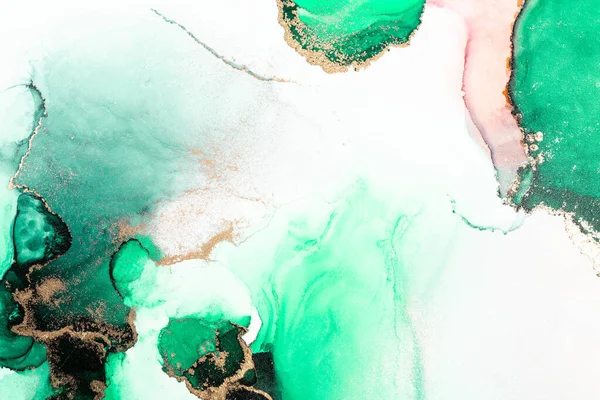 Oro verde astratto sfondo di marmo liquido inchiostro arte pittura su carta . — Foto Stock
