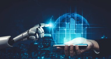 Yapay zeka ve makine öğrenimi AI droid robotu veya cyborg