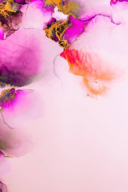 Kağıt üzerinde mermer sıvı mürekkep resminin pembe altın soyut arkaplanı .