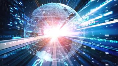 Fütürist küresel ağ ve üç boyutlu dijital veri transferi grafiği