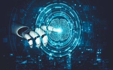 Yapay zeka ve makine öğrenimi AI droid robotu veya cyborg