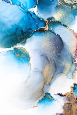 Kağıt üzerinde mermer sıvı mürekkep resminin lüks mavi soyut arkaplanı .