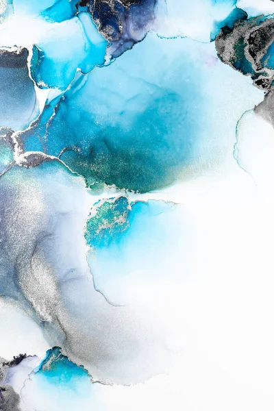 Blaue Silber abstrakten Hintergrund von Marmor flüssige Tinte Kunst Malerei auf Papier . — Stockfoto
