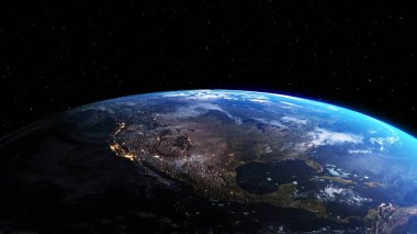 Gerçekçi coğrafya yüzeyi ve yörüngesel 3D bulut atmosferine sahip Dünya gezegeni