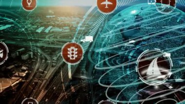 Yeni şehir yolunda gelecekteki araba trafiği için akıllı ulaşım teknolojisi kavramı