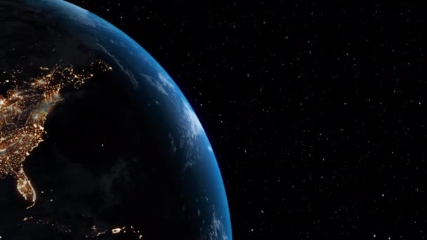 Planet Earth 3D orbitális animáció realisztikus földrajzi felülettel és felhőkkel — Stock videók