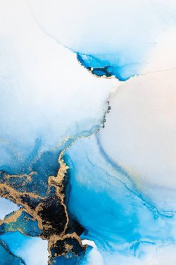 Kağıt üzerinde mermer sıvı mürekkep resminin lüks mavi soyut arkaplanı .