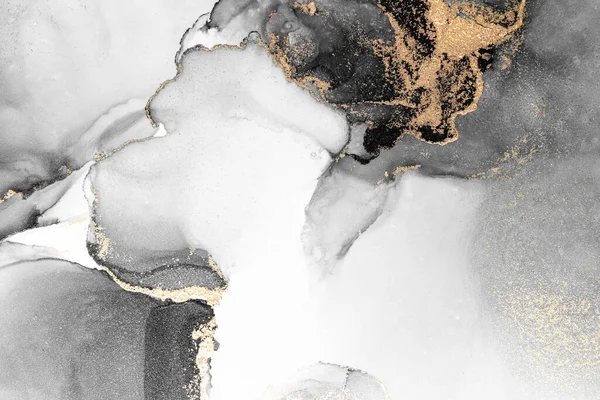 Svart guld abstrakt bakgrund av marmor flytande bläck konst målning på papper . — Stockfoto