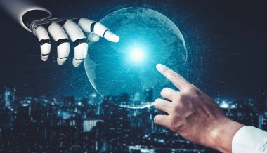 Yapay zeka ve makine öğrenimi AI droid robotu veya cyborg