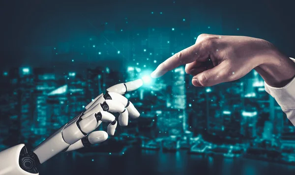 Будущий искусственный интеллект и машинное обучение для робота-дроида ИИ или киборга — стоковое фото