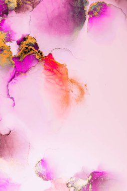 Kağıt üzerinde mermer sıvı mürekkep resminin pembe altın soyut arkaplanı .