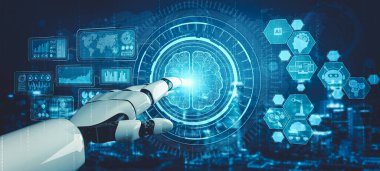 Yapay zeka ve makine öğrenimi AI droid robotu veya cyborg