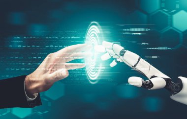 Geleceğin yapay zekası robot yapay zeka kavramını düşünüyor.