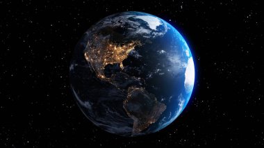 Gerçekçi coğrafya yüzeyi ve yörüngesel 3D bulut atmosferine sahip Dünya gezegeni