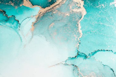 Kağıt üzerinde mermer sıvı mürekkep resminin okyanus mavisi soyut arkaplanı .