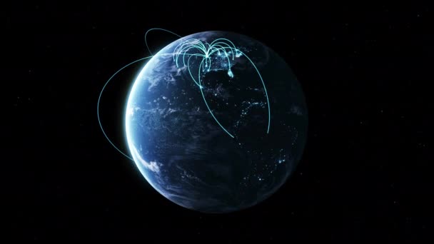 Глобальная сеть и подключение к Интернету в анимации земного шара — стоковое видео