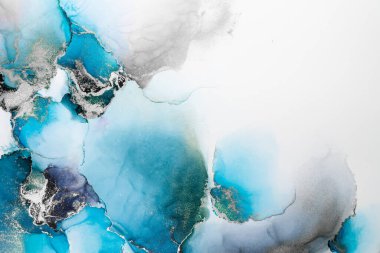 Kağıt üzerinde mermer sıvı mürekkep resminin mavi gümüş soyut arkaplanı .