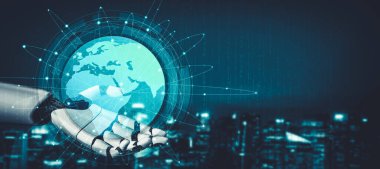 Yapay zeka ve makine öğrenimi AI droid robotu veya cyborg