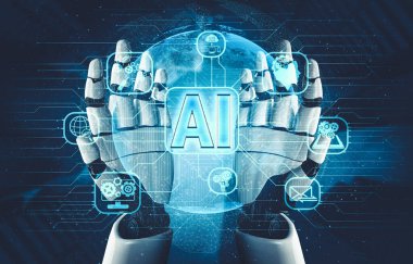 Yapay zeka ve makine öğrenimi AI droid robotu veya cyborg