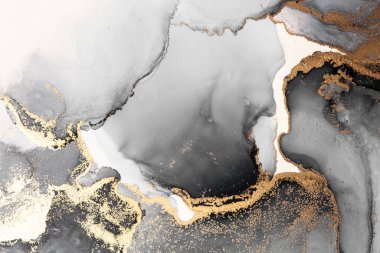 Kağıt üzerinde mermer sıvı mürekkep resminin siyah altın soyut arkaplanı .