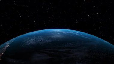 Gerçekçi coğrafya yüzeyi ve bulutları olan Dünya Gezegeni 3D yörünge animasyonu