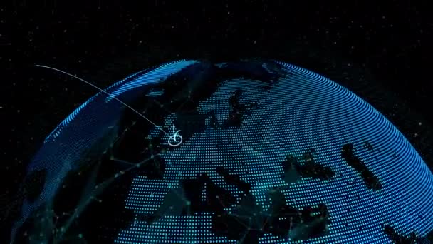 Rete globale e connessione internet nell'animazione del globo terrestre orbitale — Video Stock