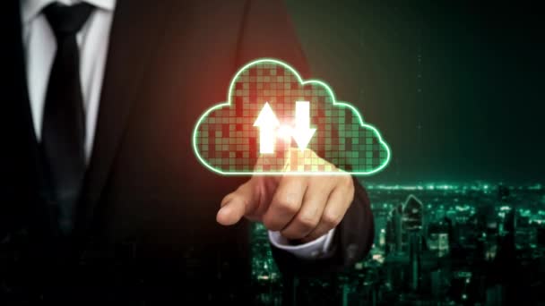 Kurnaz iş ağı için bulut hesaplama teknolojisi ve çevrimiçi veri depolama — Stok video