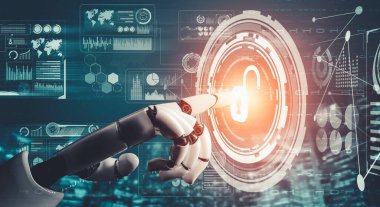 Geleceğin yapay zekası robot yapay zeka kavramını düşünüyor.