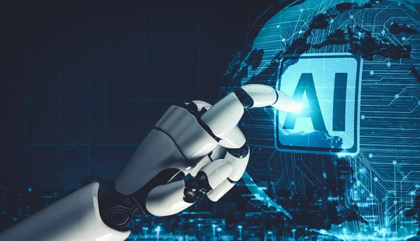 Przyszła sztuczna inteligencja i uczenie maszynowe dla robota lub cyborga AI — Zdjęcie stockowe