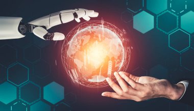 Geleceğin yapay zekası robot yapay zeka kavramını düşünüyor.