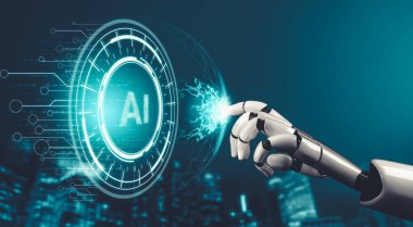 Geleceğin yapay zekası robot yapay zeka kavramını düşünüyor.