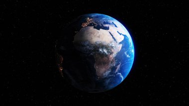 Gerçekçi coğrafya yüzeyi ve yörüngesel 3D bulut atmosferine sahip Dünya gezegeni