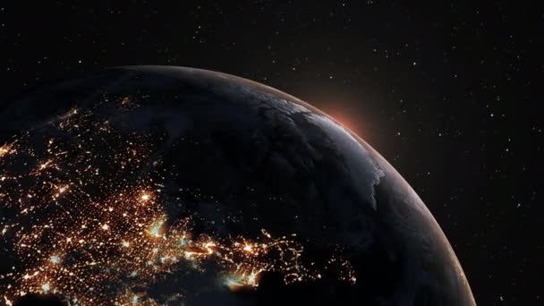 Планета Земля 3D орбитальная анимация с реалистичной географической поверхностью и облаками — стоковое видео