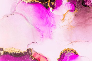 Kağıt üzerinde mermer sıvı mürekkep resminin pembe altın soyut arkaplanı .