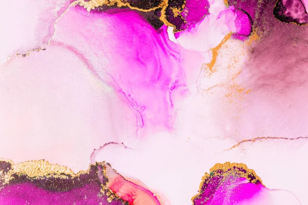 Kağıt üzerinde mermer sıvı mürekkep resminin pembe altın soyut arkaplanı .