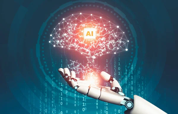 Futurystyczne myślenie AI o koncepcji sztucznej inteligencji robota droida — Zdjęcie stockowe