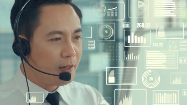Customer support call center bieden gegevens met envisional grafische — Stockvideo