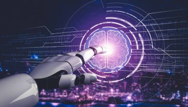 Yapay zeka ve makine öğrenimi AI droid robotu veya cyborg