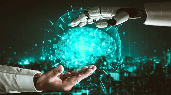 Yapay zeka ve makine öğrenimi AI droid robotu veya cyborg