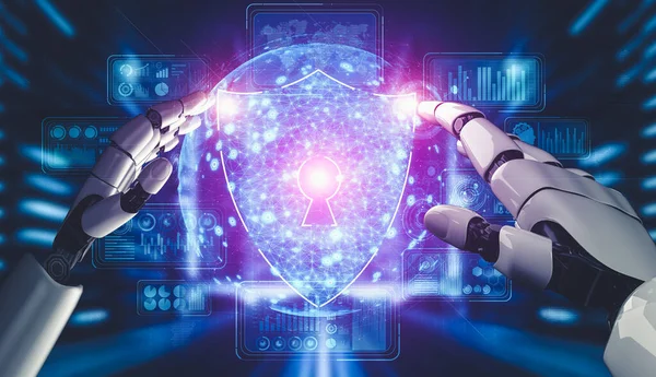미래의 인공지능 및 컴퓨터 학습 AI 드로이드 로봇 또는 사이보그 — 스톡 사진