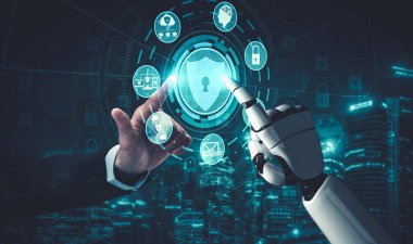 Yapay zeka ve makine öğrenimi AI droid robotu veya cyborg